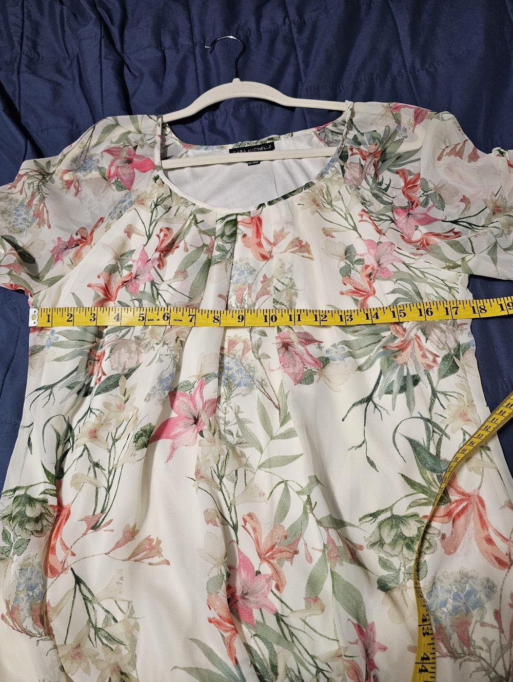 Blouse SARA MICHELLE Beautiful Multicolor Floral Design White BlouseTop size L - Picture 5 of 5